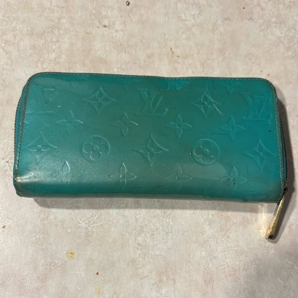Louis Vuitton Turquoise Wallet with Gold Accents